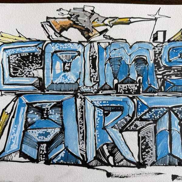 Cam's hand-lettered CAM'S ART mark, ink and watercolor